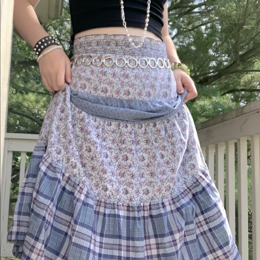 Blue Tiered Hippie Skirt, Underground shirt factory brand, cottagecore
